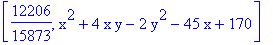 [12206/15873, x^2+4*x*y-2*y^2-45*x+170]